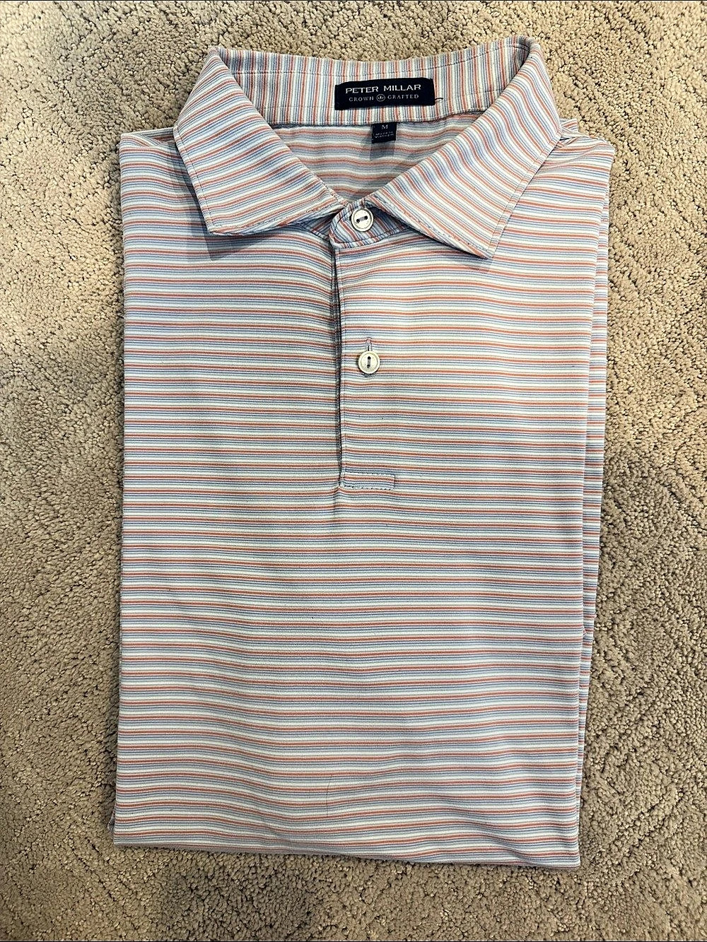 Peter Millar Striped Polo in Blue, White & orange Medium Like New